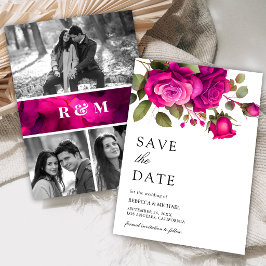 Fuchsia Roze Rozen Foto Collage Trouwdag Save The Date