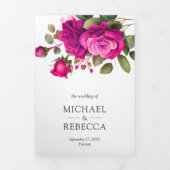 Fuchsia Roze Rozen Foto Collage Trouwen Drieluik Uitnodiging (Cover)