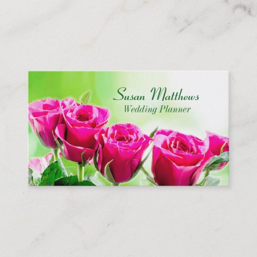 Fuchsia roze rozen op een lichtgroene achtergrond visitekaartje (Voorkant)