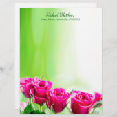 Fuchsia roze rozen op lichtgroene achtergrond persoonlijk briefhoofd (Voorkant / Achterkant)