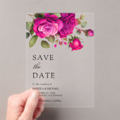 Fuchsia Roze Rozen Trouw Save the Date Acryl Uitnodigingen (Insitu (Draagbaar))