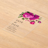 Fuchsia Roze Rozen Trouw Save the Date Acryl Uitnodigingen (Laagn)