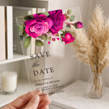 Fuchsia Roze Rozen Trouw Save the Date