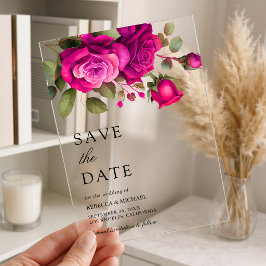 Fuchsia Roze Rozen Trouw Save the Date Acryl Uitnodigingen