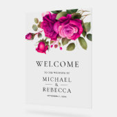 Fuchsia Roze Rozen Trouw Welkom Acryl Bord (Hoek)