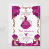 Fuchsia Roze Rozen Western Charro Quinceañera Kaart (Voorkant)
