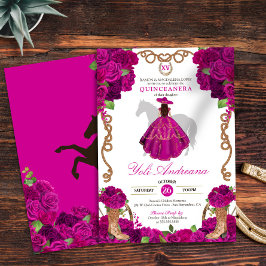 Fuchsia Roze Rozen Western Charro Quinceañera V2 Kaart