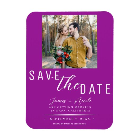 Fuchsia Roze Save the Date Foto Bruiloft Magneet (Verticaal)