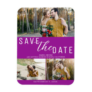 Fuchsia Roze Save the Date Trouw 3 Foto's Magneet