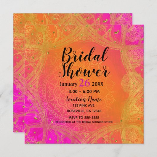 Fuchsia Roze Sinaasappel Goud Indiase Mandala Brid Kaart (Voorkant / Achterkant)