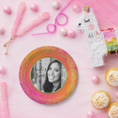 Fuchsia Roze Sinaasappel Goud Mandala FOTO Party Papieren Bordje (Feest)