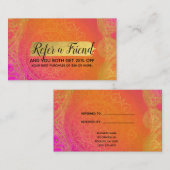 Fuchsia Roze Sinaasappel & Goud Mandala Verwijs ee Aanbevelingskaartje (Voorkant / Achterkant)