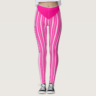 Fuchsia & Roze Streep Leggings met Aangepaste Teks