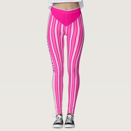 Fuchsia & Roze Streep Leggings met Aangepaste Teks (Voorkant)