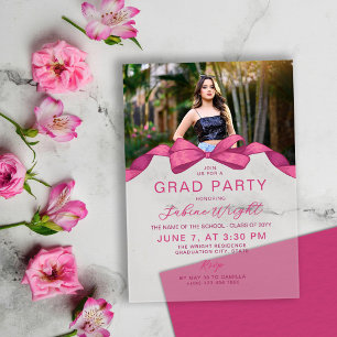 Fuchsia Roze Strik Foto Afsluitingsfeest Acryl Uitnodigingen