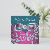 Fuchsia Roze Teal Blauwe Feest Kaart (Staand voorkant)