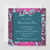 Fuchsia Roze Teal Blauwe Feest Kaart (Achterkant)