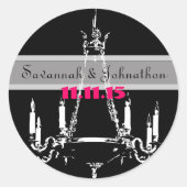 Fuchsia Roze Vintage Kroonluchters Trouwstickers Ronde Sticker (Voorkant)