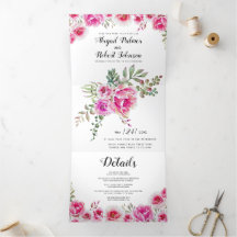 Fuchsia roze waterverf bloemenbruiloft