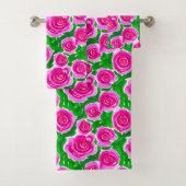 Fuchsia Roze Waterverf Rozen Bad Handdoek (Insitu)