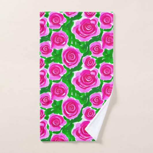 Fuchsia Roze Waterverf Rozen Bad Handdoek (Handdoek)