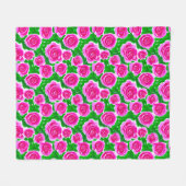 Fuchsia Roze Waterverf Rozen Fleece Deken (Voorkant (Horizontaal))