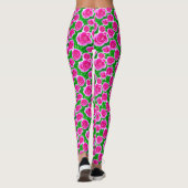 Fuchsia Roze Waterverf Rozen Leggings (Achterkant)