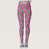 Fuchsia Roze Waterverf Rozen Leggings (Voorkant)