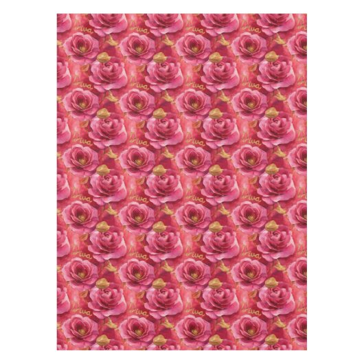 Fuchsia roze Waterverf Rozen met gouden diva Tafelkleed (Voorkant)