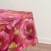 Fuchsia roze Waterverf Rozen met gouden diva Tafelkleed (Voorbeeld)