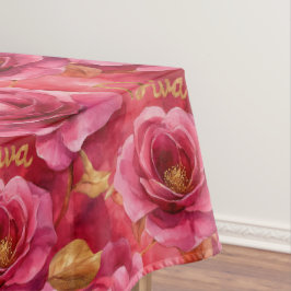 Fuchsia roze Waterverf Rozen met gouden diva Tafelkleed