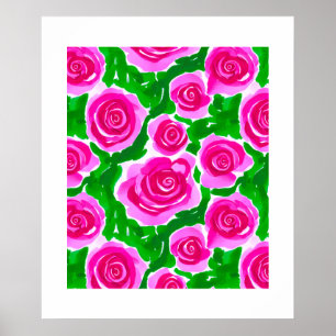Fuchsia Roze Waterverf Rozen Poster