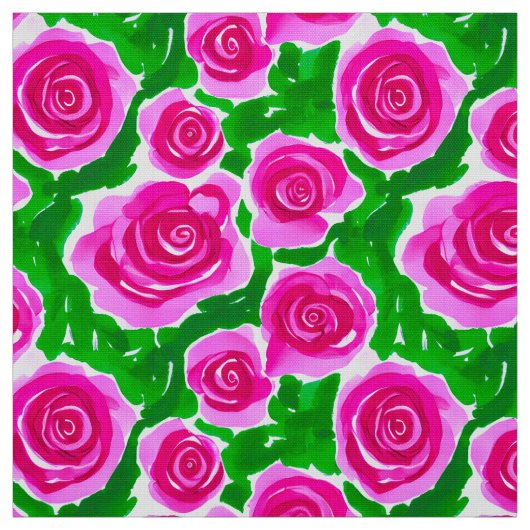 Fuchsia Roze Waterverf Rozen Stof (Swatch)