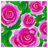 Fuchsia Roze Waterverf Rozen Stof (Close Up)