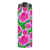 Fuchsia Roze Waterverf Rozen Thermosbeker (Voorkant)