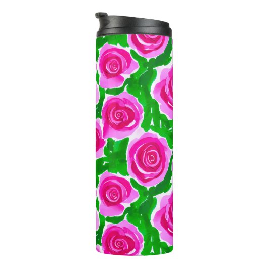 Fuchsia Roze Waterverf Rozen Thermosbeker (Geroteerd rechts)