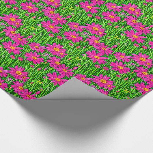 Fuchsia Roze Wildbloemen in een veld Cadeaupapier (Hoek)