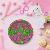 Fuchsia Roze Wildbloemen in een veld Papieren Bordje (Feest)