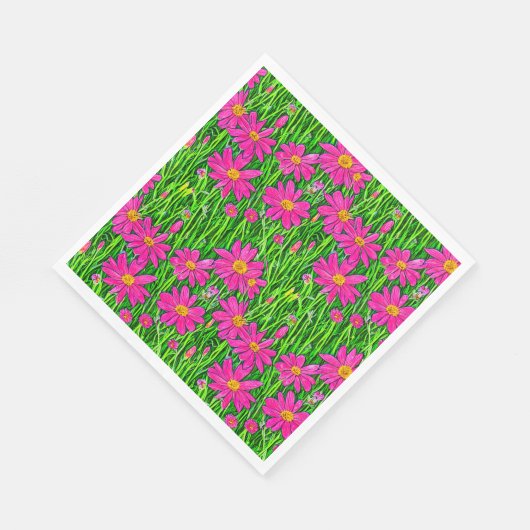 Fuchsia Roze Wildbloemen in een veld Servet (Hoek)