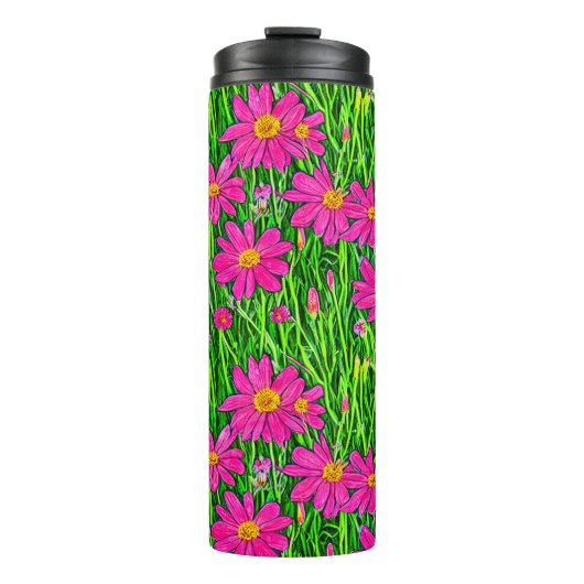 Fuchsia Roze Wildbloemen in een veld Thermosbeker (Voorkant)