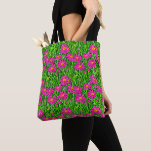 Fuchsia Roze Wildbloemen in een veld Tote Bag