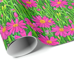 Fuchsia Roze Wilde Bloemen in een Veld    Cadeaupapier
