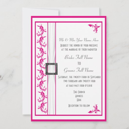 Fuchsia roze wit traditionele bruiloft kaart (Achterkant)