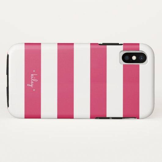 Fuchsia roze & witte streep gepersonaliseerd Case-Mate iPhone case (Achterkant (horizontaal))