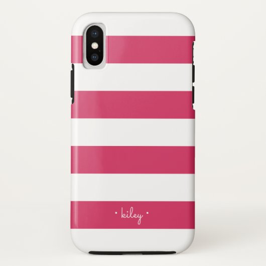 Fuchsia roze & witte streep gepersonaliseerd Case-Mate iPhone case (Achterkant)