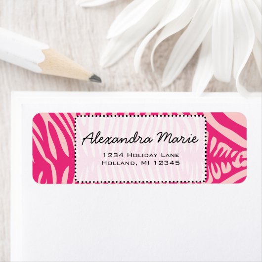 Fuchsia & Roze Zebra Achtergrondkleur Etiket (Insitu)