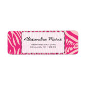 Fuchsia & Roze Zebra Achtergrondkleur Etiket (Voorkant)