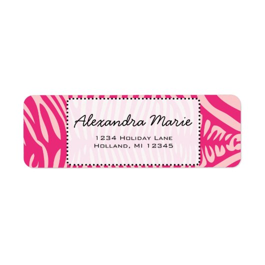 Fuchsia & Roze Zebra Achtergrondkleur Etiket (Voorkant)