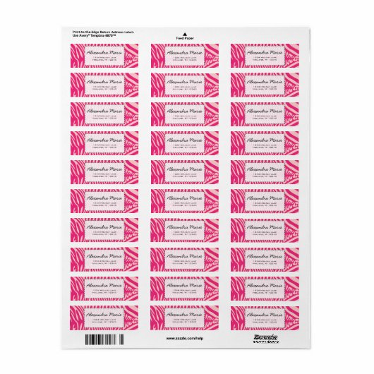 Fuchsia & Roze Zebra Achtergrondkleur Etiket (Full Sheet)