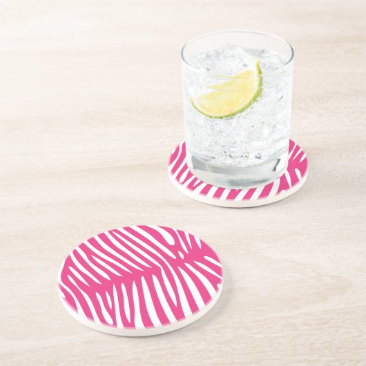 Fuchsia & Roze Zebra Achtergrondkleur Zandsteen Onderzetter (Zijkant)